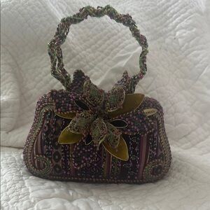 Mary Frances Purple and Green Beaded Clutch